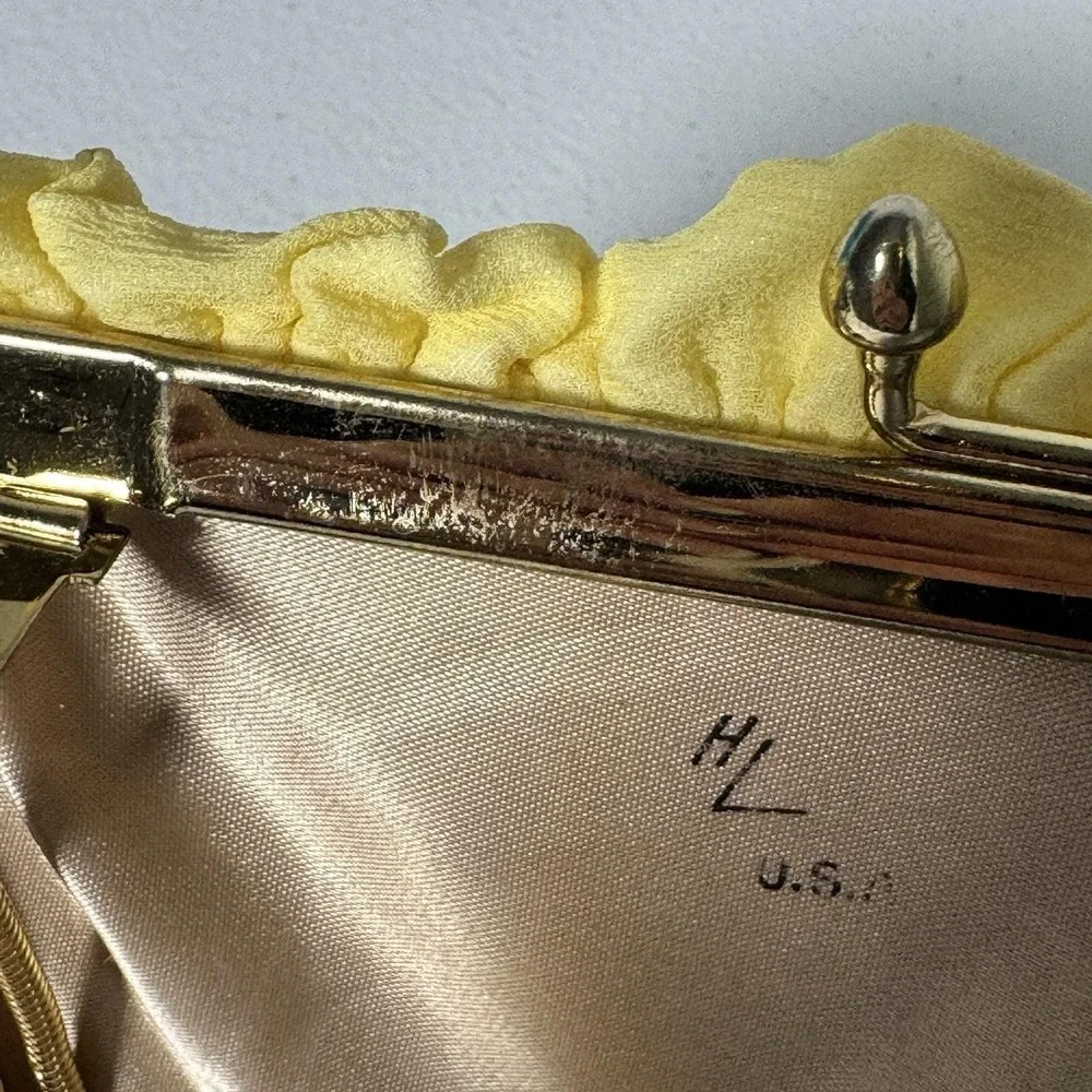 Vintage Yellow Chiffon Evening Bag HL USA Satin Lined Convertible Clutch Purse‎